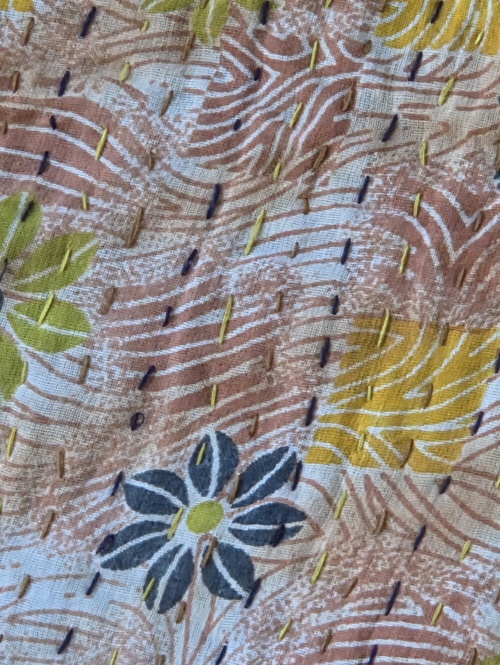 Connexions Fair Trade India Artisan Kantha Cotton Scarf Boho Art to Wear NWOT - Picture 2 of 11